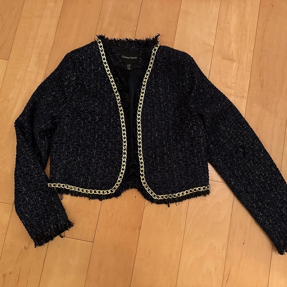 Christian Lacroix Cropped Shimmery Blue Gold Blazer Sz M - Picture 5 of 13